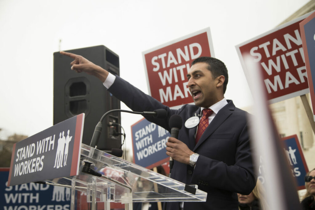 AFP Vice President Akash Chougule address AFP volunteers gathered at the Supreme Court to support Mark Janus in Janus v. AFSCME. 