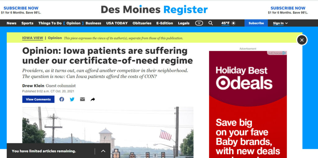 Opinion: Iowa patients are suffering under our certificate-of-need regime