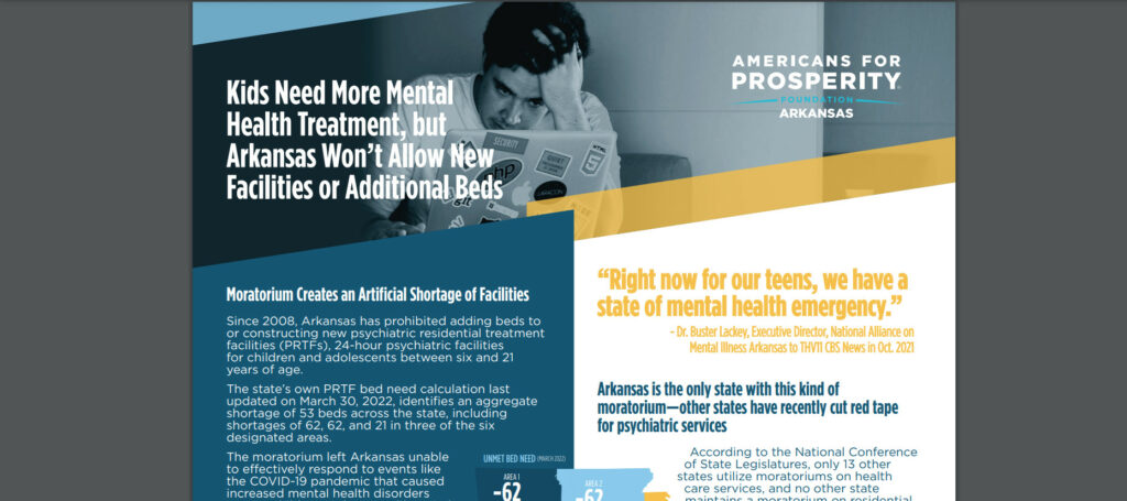 Report detailing how certificate-of-need laws in Arkansas are preventing kids from getting the mental health treatment they need. 