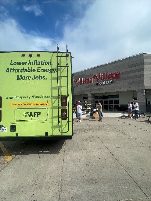 Viking Village grocery store, where shoppers told AFP what they think of Bidenomics, hosted the Prosperity Is Possible tour stop in Reedsburg, Wisconsin.